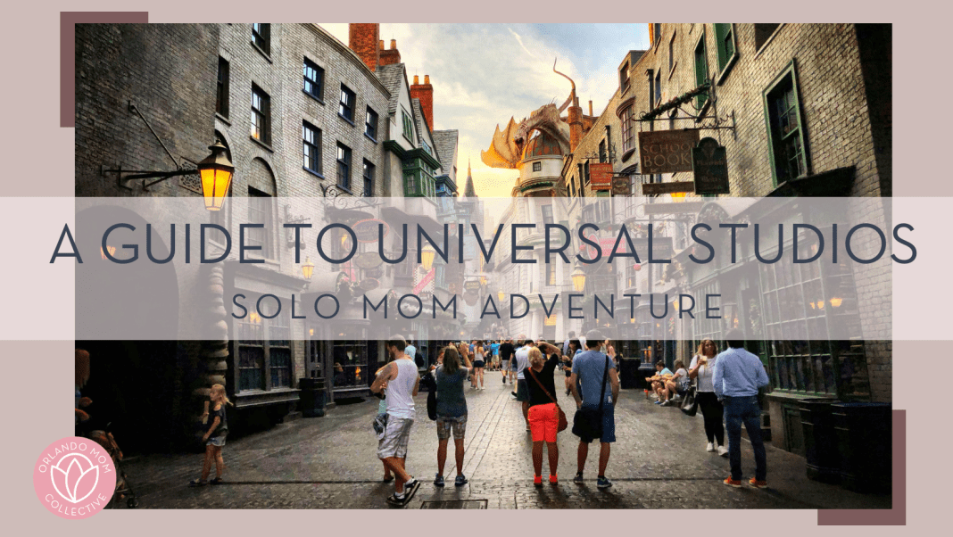 Erasto Chavez photo via unsplash - dragon alley at universal Orlando with words 'a guide to universal studios: solo mom adventure' overtop