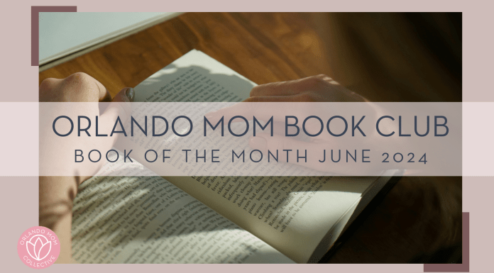 thought-catalog via unsplash photo of open book and person reading with words 'orlando mom book club book of the month June 2024' overtop