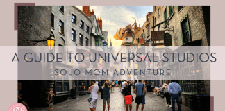 Erasto Chavez photo via unsplash - dragon alley at universal Orlando with words 'a guide to universal studios: solo mom adventure' overtop