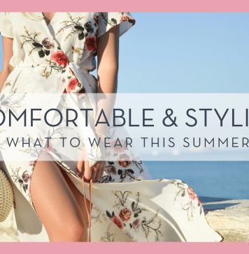 Comfortable and Stylish: What to Wear This Summer tamara-bellis photo via unsplash - photo of woman in floral dress walking on beach with hat in her right hand and ocean behind her and words 'comfortable & stylish what to wear this summer' over top