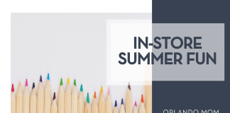 In-Store Summer Fun jess Bailey via unsplash colored pencils on cream background with words 'in-store summer fun' on the right