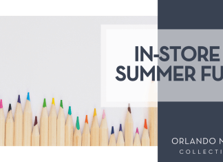 jess Bailey via unsplash colored pencils on cream background with words 'in-store summer fun' on the right