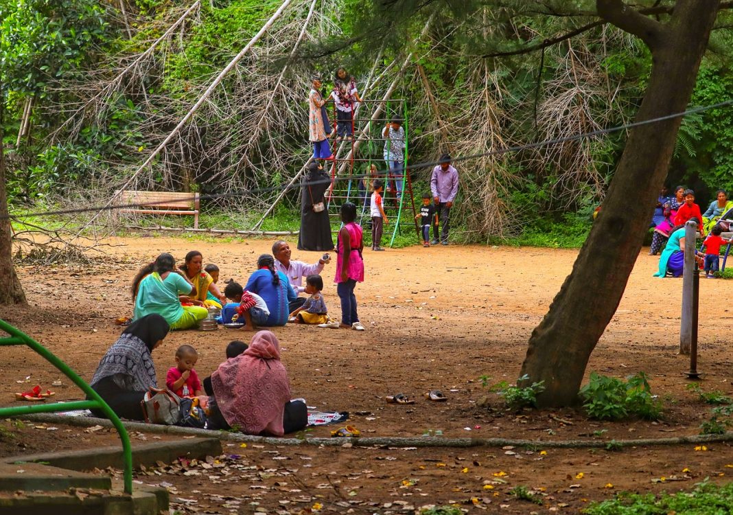 parents and kids in a playground; parenting connections