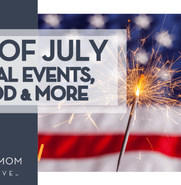 4th of July graphic that has the American flag and a sparkler in the background and text that says "4th of July local events, food, and more" for fireworks.