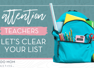 Teachers- Let’s Clear Your List! graphic with a backpack that reads "attention teachers let's clear your list"