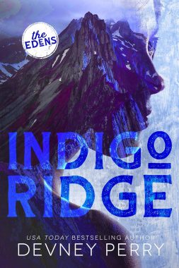 Indigo Ridge by Devney Perry book cover - a Woman's silhouette with blue mountains in her