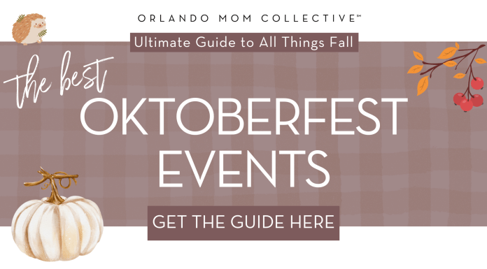 tan and brown gingham background with cream pumpkin, hedgehog and branch with orange and red leaves on it with 'oktoberfest events' in the middle