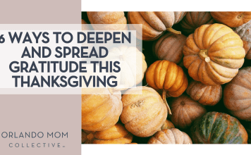 6 Ways to Deepen and Spread Gratitude this Thanksgiving Kerstin Wrba via Unsplash pumpkins in various shades of orange and green with '6 Ways to Deepen and Spread Gratitude this Thanksgiving' on the left
