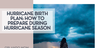 Hurricane Birth Plan: How to Prepare During Hurricane Season woman with back to camera looking at a storm via unsplash with words 'hurricane birth plan: how to prepare during hurricane season' on the left