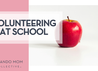 Volunteering at School: Tips & Considerations Tobi via Unsplash red apple on white back ground with words 'volunteering at school' on the left side