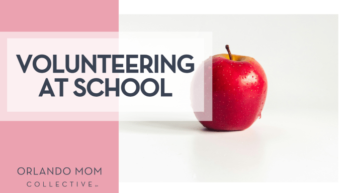 Volunteering at School: Tips & Considerations Tobi via Unsplash red apple on white back ground with words 'volunteering at school' on the left side