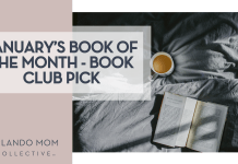 January's Book of the Month - Book club Pick with a cup of coffee and open book on a gray blanket