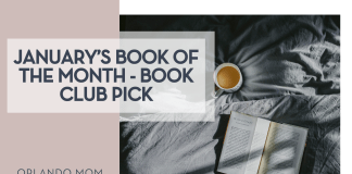 January's Book of the Month - Book club Pick with a cup of coffee and open book on a gray blanket