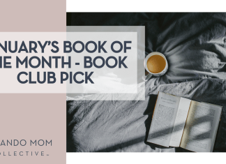 January's Book of the Month - Book club Pick with a cup of coffee and open book on a gray blanket