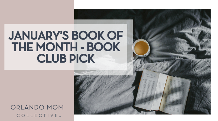 January's Book of the Month - Book club Pick with a cup of coffee and open book on a gray blanket