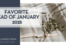 kate-tepl via unsplash open book with greenery on open page on cream color fabric with words 'favorite read of January 2025' on the side