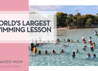 World’s Largest Swimming Lesson: Making Waves at Disney’s Typhoon Lagoon Water Park Children and instructors form a circle in the shallow lagoon during the world’s largest swimming lesson at Disney’s Typhoon Lagoon