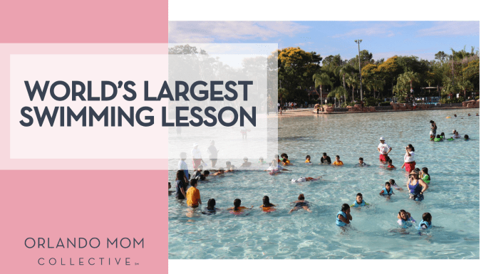 World’s Largest Swimming Lesson: Making Waves at Disney’s Typhoon Lagoon Water Park Children and instructors form a circle in the shallow lagoon during the world’s largest swimming lesson at Disney’s Typhoon Lagoon