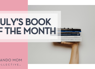 Orlando Mom Book Club: Book of the Month for July 2025 Thought catalog via Unsplash a book star on someone's hand with a white background with words 'July's book of the month' on the left.