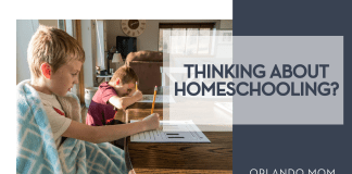 Thinking About Homeschooling? Here’s a Pros and Cons List! Jessica Lewis via Unsplash two boys at a kitchen table doing school work with 'Thinking About Homeschooling? ' on the right side