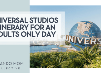 Universal Studios Itinerary for an Adults Only Day universal studios globe via unsplash with words 'universal studios for an adults only day" on the left