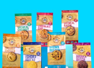 7 different cookie bags from mightylicious.com, oatmeal coconut, chocolate chip, oatmeal raisin, peanut butter, shortbread, brown sugar, double dutch