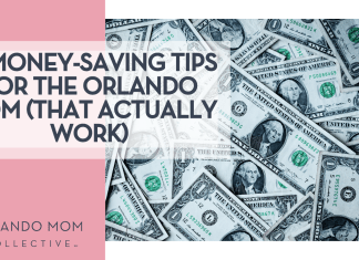 10 Money-Saving Tips for the Orlando Mom (That Actually Work) Alexander Grey via Unsplash one dollar bills with '10 money saving tips for the Orlando Mom (that actually work)" on the left