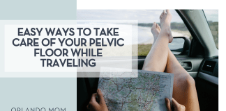 Leio McLaren via Unsplash a womans legs out a car window with a map in her lap with 'Easy Ways to Take Care of Your Pelvic Floor While Traveling' on the left