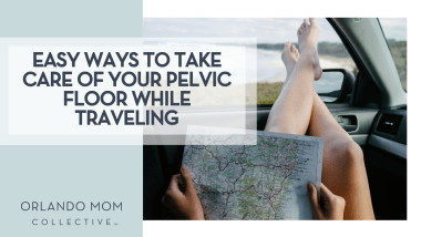 Leio McLaren via Unsplash a womans legs out a car window with a map in her lap with 'Easy Ways to Take Care of Your Pelvic Floor While Traveling' on the left