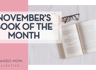 Orlando Mom Book Club: Book of the Month for November 2025 Sincerely Media via Unsplash open book, black glasses and cup of coffee on a white blanket from the top with 'November’s book of the month' on the left