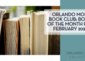Orlando Mom Book Club: Book of the Month for February 2026 Syd Wachs via Unsplasd book pages with 'orlando mom book club: book of the month for February 2026' on the right